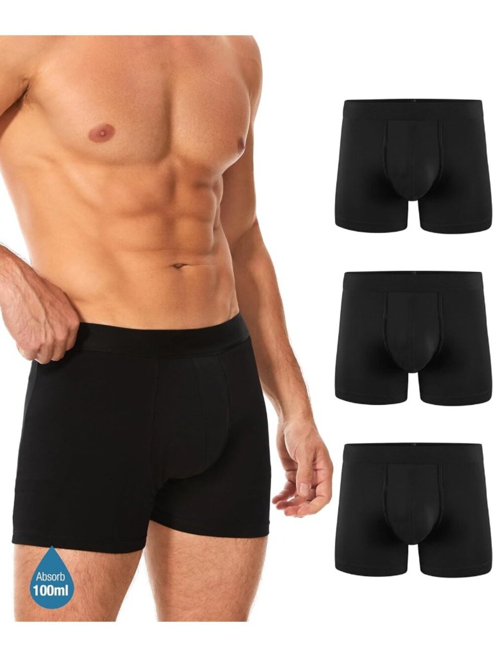 Men's Incontinence Underwear Leak Proof Washable Reusable Cotton‎ Boxer Brief